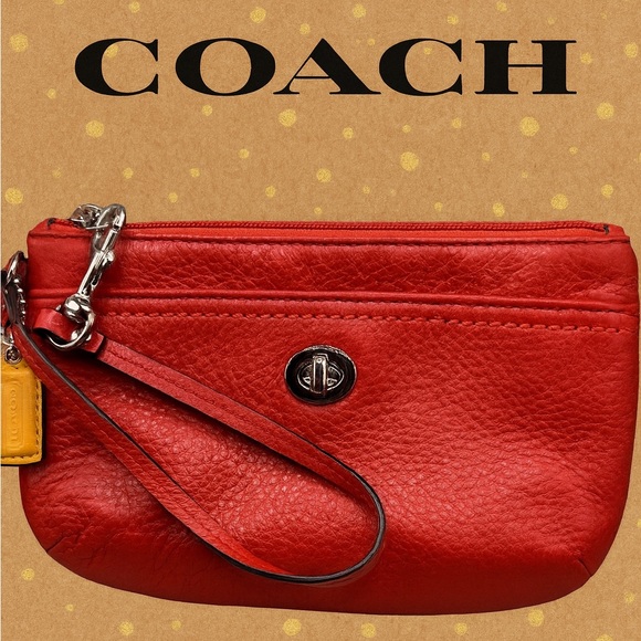 COACH Park Leather Medium Wristlet | Red & Silver | NWOT | MSRP $110 | 9” x 5” - Picture 1 of 6